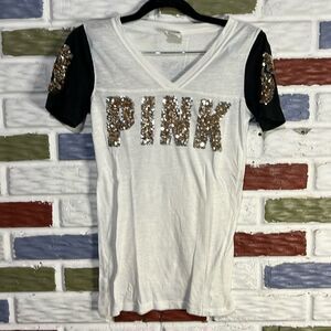 PINK Victorias Secret - Women’s Sequins Logo T-Shirt - Size Small